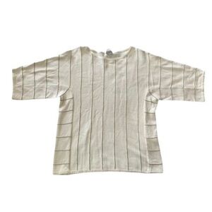 NWT Size 1 M Chico's Ivory Off White W Metallic Gold Stripes 3/4 Sleeve Knit Top